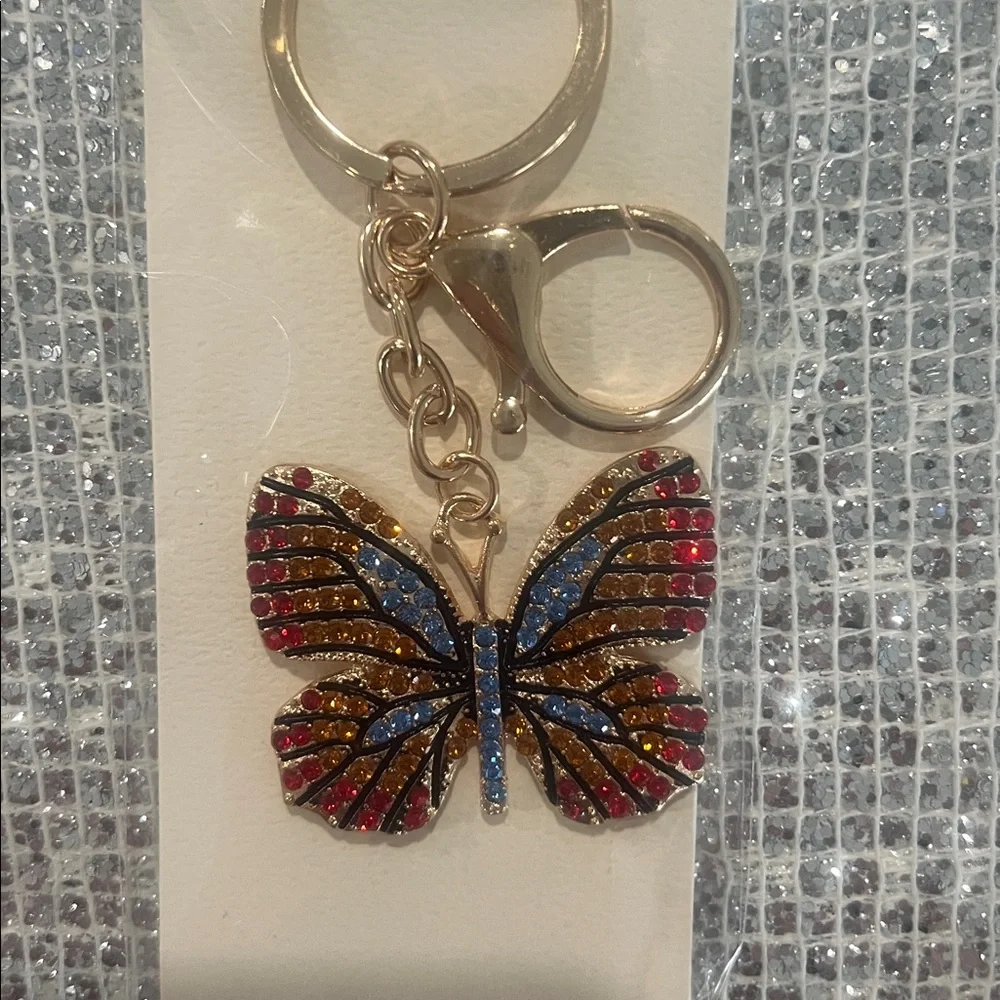 Butterfly Rhinestone Keychain - Multicolor